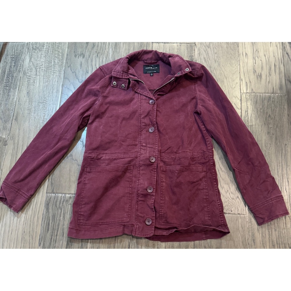 Lucky Brand Women's Jacket Size S Small Burgundy Cotton Blend Military Utility‎